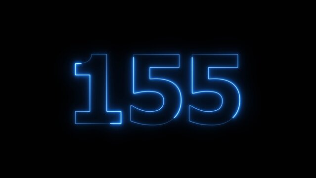 Abstract beautiful blue neon 155 number icon illustration background. Glowing neon countdown number concept background.
