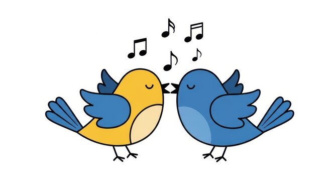 Cute blue cartoon bird carrying message on branch vector illustration with nature spring tree social media tweet icon design