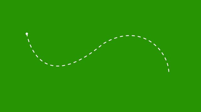 Animation of a dotted line path from left to right point. Concept of movement, moving, flying and goal.