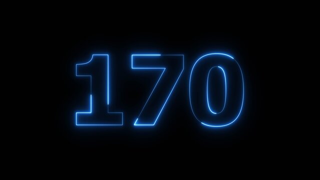 Abstract beautiful blue neon 170 number icon illustration background. Glowing neon countdown number concept background.