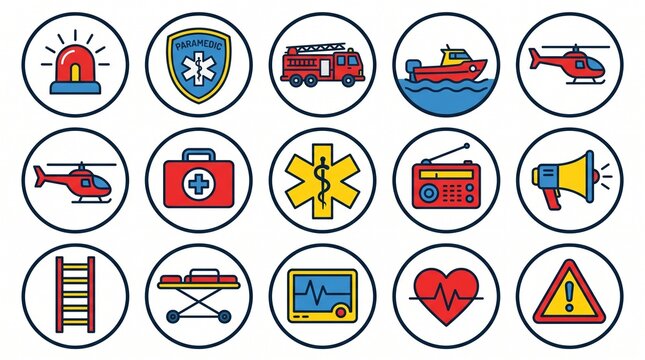 Set of Emergency Services and Rescue Team Vector Icons