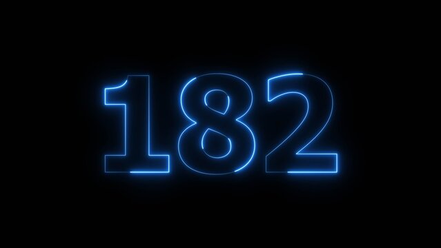 Abstract beautiful blue neon 182 number icon illustration background. Glowing neon countdown number concept background.