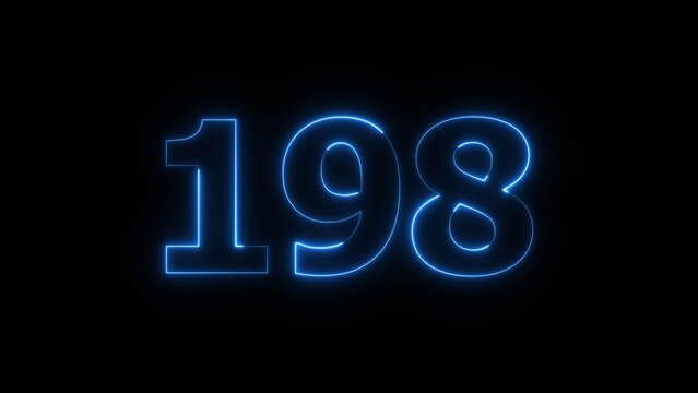 Abstract beautiful blue neon 198 number icon illustration background. Glowing neon countdown number concept background.