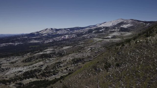 Aerial Flyover fishlake national forest after a snow storm, Utah