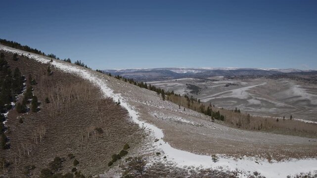 Aerial Flyover fishlake national forest after a snow storm, Utah