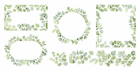 eucalyptus leaf frames watercolor style green nature © Shabita