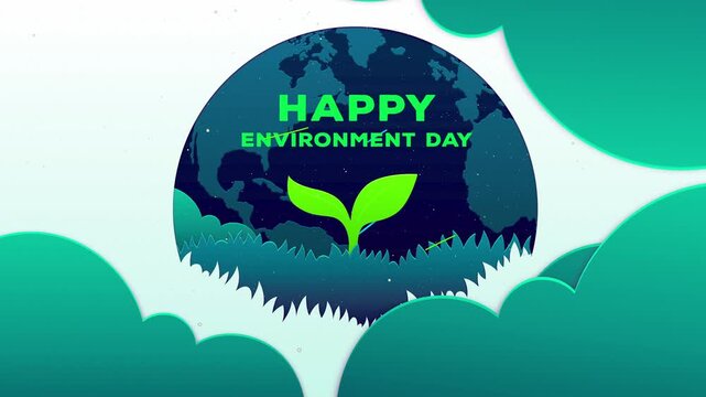 Happy Environment Day typography blue background, protecting our planet