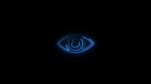 neon light eye icon screen background animation.4k video.
