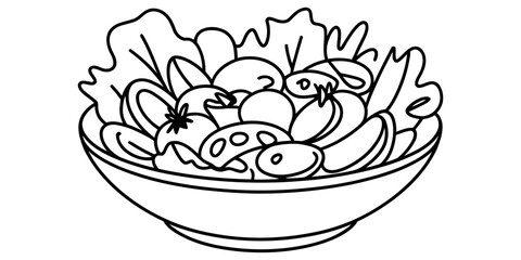 Fresh vegetable salad in a bowl coloring page for kids and adults