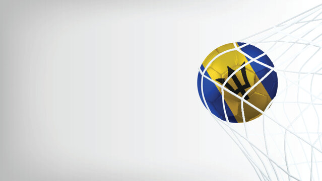 Goal Moment of Football Match with Flag of BARBADOS in Ball