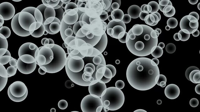 Transparent Water Soap Bubbles Falling Down on Black Background Loop