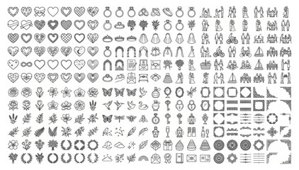 Wedding and love themed vector icon pack featuring romantic symbols floral ornaments and decorative page borders romantic ornaments decorative marriage engagement invitation elements © Designer Pac 2