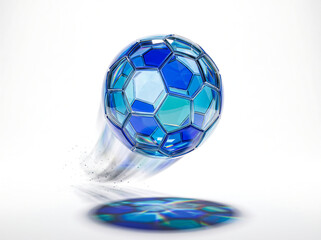 Naklejka premium Abstract Blue Glass Soccer Ball Motion Design on Clean White Background