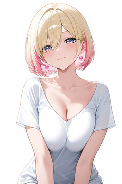 Cute Pastel Hair Anime Girl Wearing Casual Outfit Portrait
