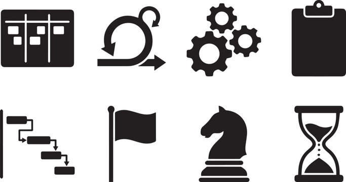 Professional Project Management and Agile Methodology Icons Set for Business Planning and Workflow Optimization Presentations