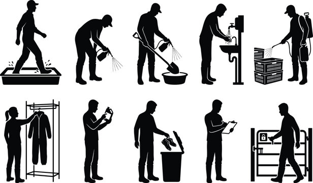 Wind turbine maintenance silhouette set featuring engineers repairing green energy systems, climbing towers, and inspecting wind generators.eps, 