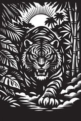 Fototapeta premium Fierce Tiger Stalking Through Jungle Sunset