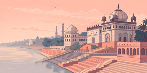 Fototapeta premium Ram Ki Paidi, Ayodhya, modern vector illustration