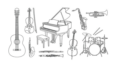 Collection Of Musical Instruments Line Art Silhouette © Rita