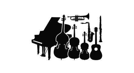 Musical Instruments Collection In Black Silhouette piano © Rita