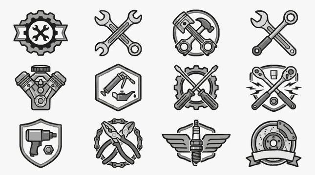 Hand Tools and Industrial Symbols Set.