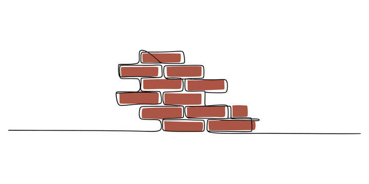 Continuous line drawing Red brick wall outline drawing sketch