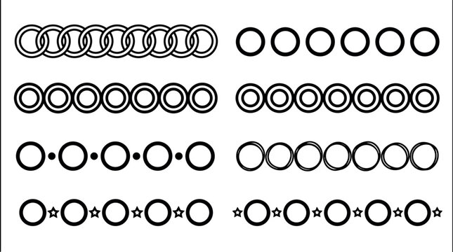 Black and white chains and circle border patterns with stars and dots