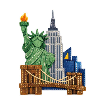 PNG Iconic New York City landmarks illustration.