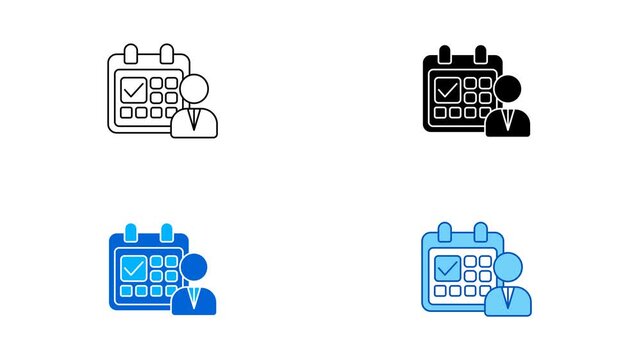 4K Animated Seankess Loop Attendance Calendar and Business People Icon Set, 4 Styles Motion Graphics Pack for Business Industrial