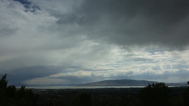 A timelapse of an approaching storm over Utah Valley and Utah Lake, Cedar Hills, UT