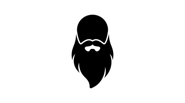 Stylized Black Silhouette of a Full Beard and Mustache Icon on White Background