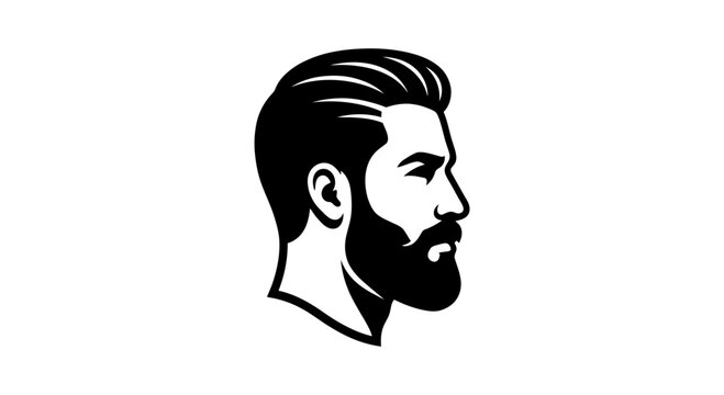 Stylized Black Silhouette of a Man's Profile with Beard and Hair