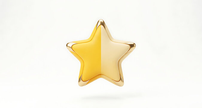 Glossy gold three dimensional star icon representing rating and quality on a white background