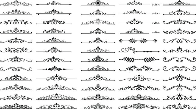 Ornamental, dividers, vintage, border, collection, flourish, swirl, design, elements, decorative, page, headers, line, art, vector, isolated, white, background, calligraphy, set.