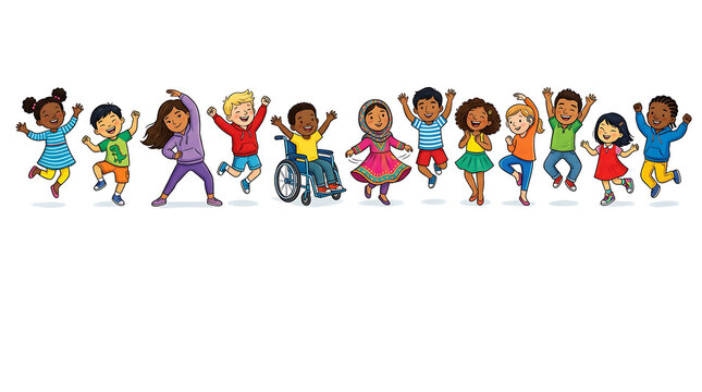 None, diverse group of children jumping and celebrating isolated on transparent background