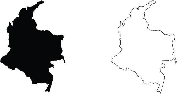 map of colombia set bundle . black silhouette. flat. laser cut. circuit vinyl cut. commercial use. different style. outline and solid black