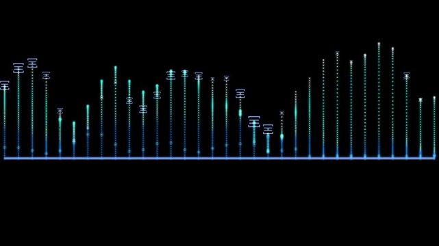 Minimalist Neon Blue Digital Audio Equalizer on Black Background. 4k motion videos 
