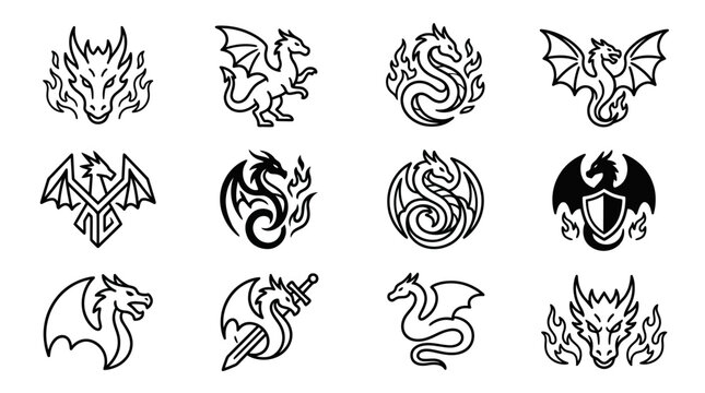 Collection of dragon head icons.