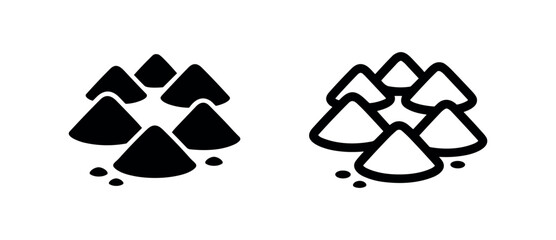 Fototapeta premium Powder Mounds with Sprinkled Dust Icon Set. Vector Black and White Glyph and Outline Style.
