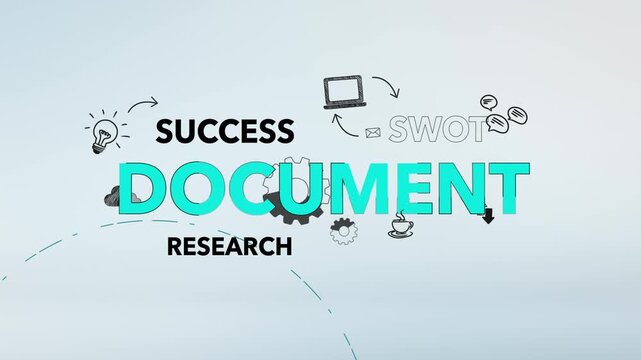 Document Cyan Typography with Success Swot and Research Words