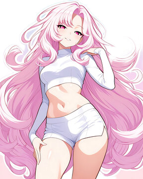 Smiling Purple Hair Anime Girl Wearing Crop Top