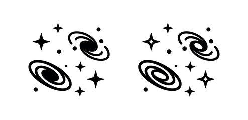 Galaxies and stars icon, representing outer space, astronomy, and cosmic universe. © liubomir118809