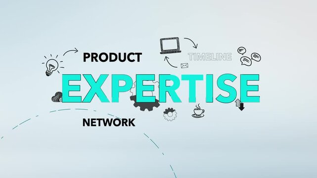 Expertise Cyan Typography with Product Network and Timeline Development Words