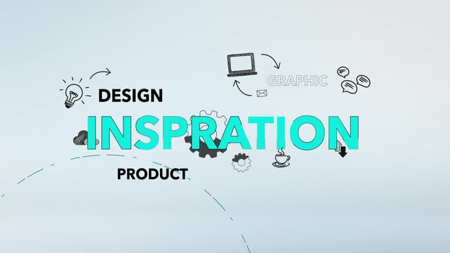 Inspiration Cyan Typography with Product, Design, Graphic Development Words