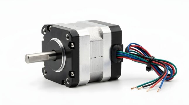 Nema 17 stepper motor isolated on a clean white background.
