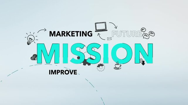 Mission Cyan Typography with Marketing, Improve, Future Development Words