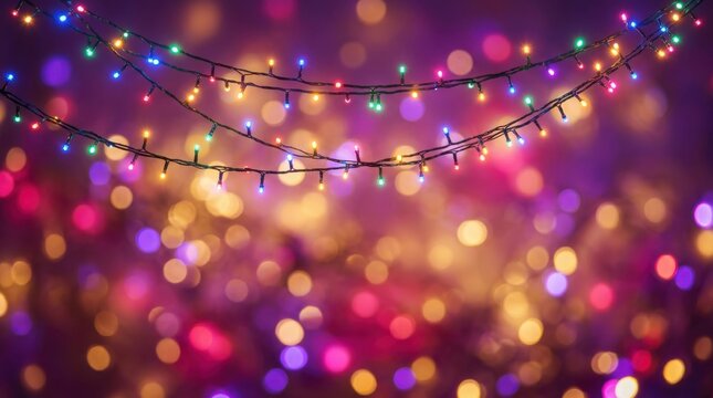 Colorful string lights against bokeh background