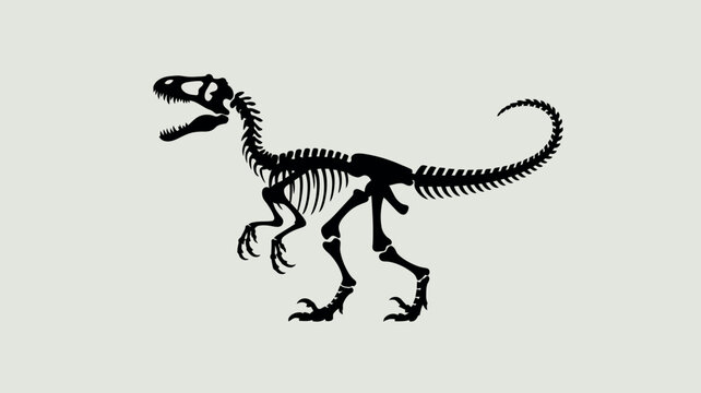Black silhouette of a dinosaur skeleton on a light background