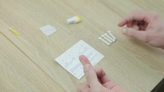 Blood typing test being performed, showing results on card, focusing on health and diagnostics, personal health and awareness, prevention self-care monitoring, Frankfurt - February 8, 2025