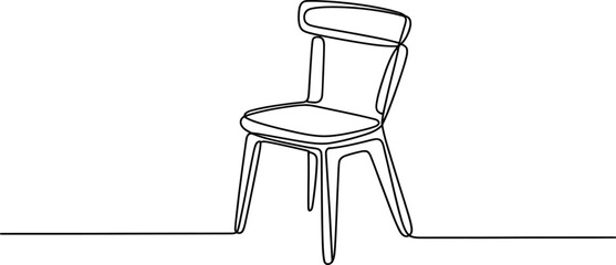 Obraz premium Continuous single line art of a stylish ergonomic dining chair with furniture minimalist continuous interior monoline illustration silhouette minimalism aesthetic sketching backrest